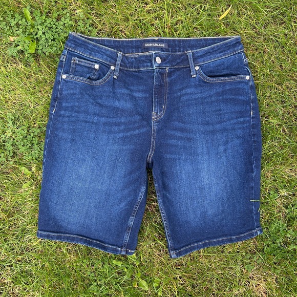 Calvin Klein Pants - Calvin Klein Jeans Womens 14 Shorts Dark Wash Blue Denim Bermuda Mid Jorts Plus
